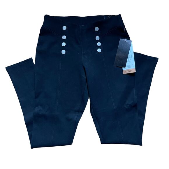 BLACK SKINNY PONTE PANTS WITH DECORATIVE GOLD BUTTONS-VERY STRETCHY, GREAT FIT! - Picture 4 of 4